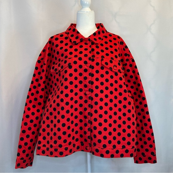 Disney Parks Minnie Mouse Red with Black Polka Dots Jean Style Jacket Wo… - Picture 2 of 14